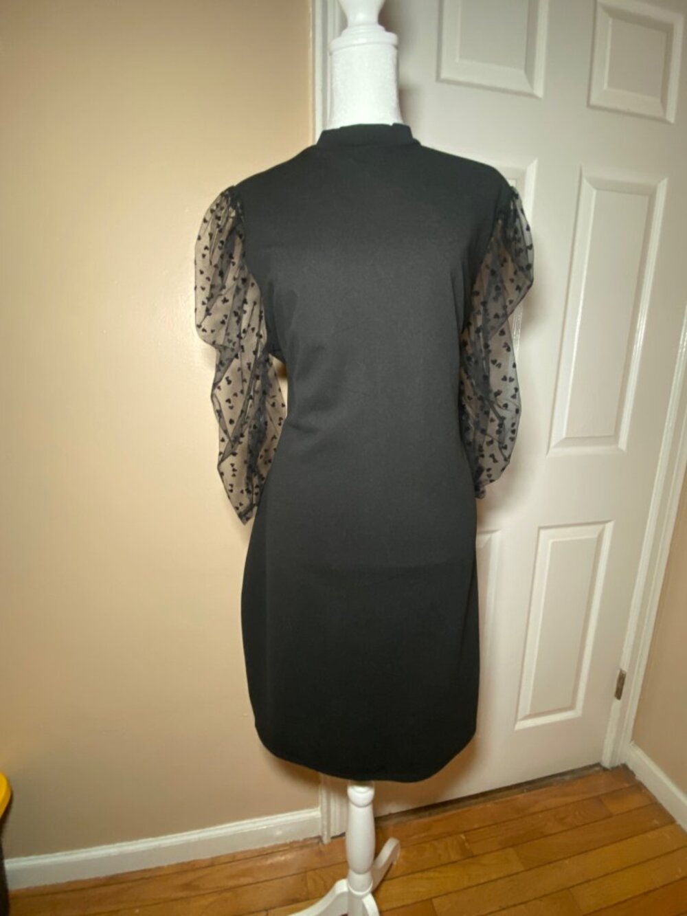 SHEIN Curve Black Heart Mesh Puff-Sleeve Dress Size 1XL